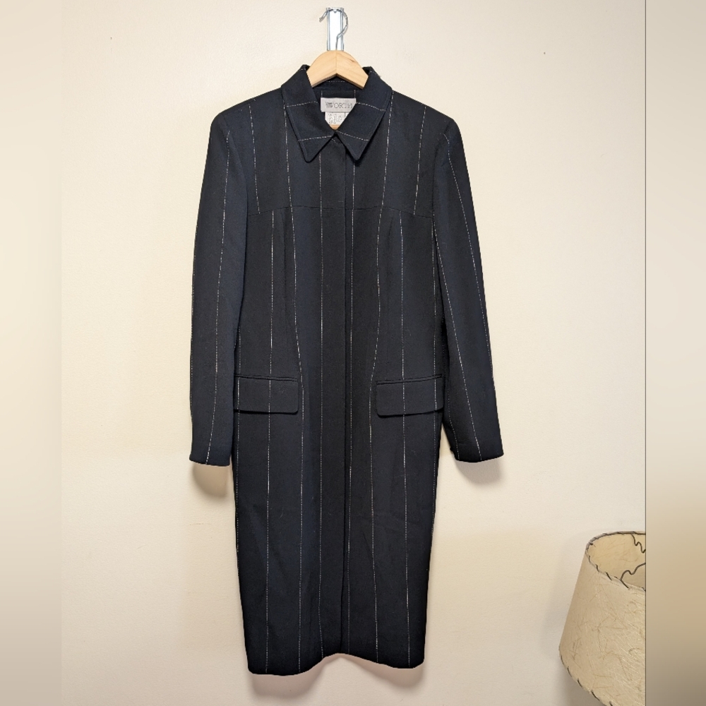Worth Black Pinstripe Wool Blend Coat Dress Suit Dress Size 12